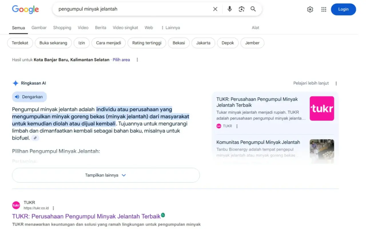 Tukr serp and ai overview result