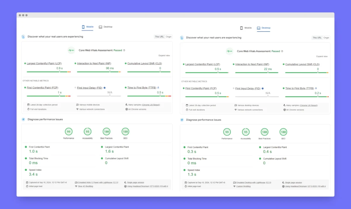 Tukr Core Web Vital Score After Rebuilding