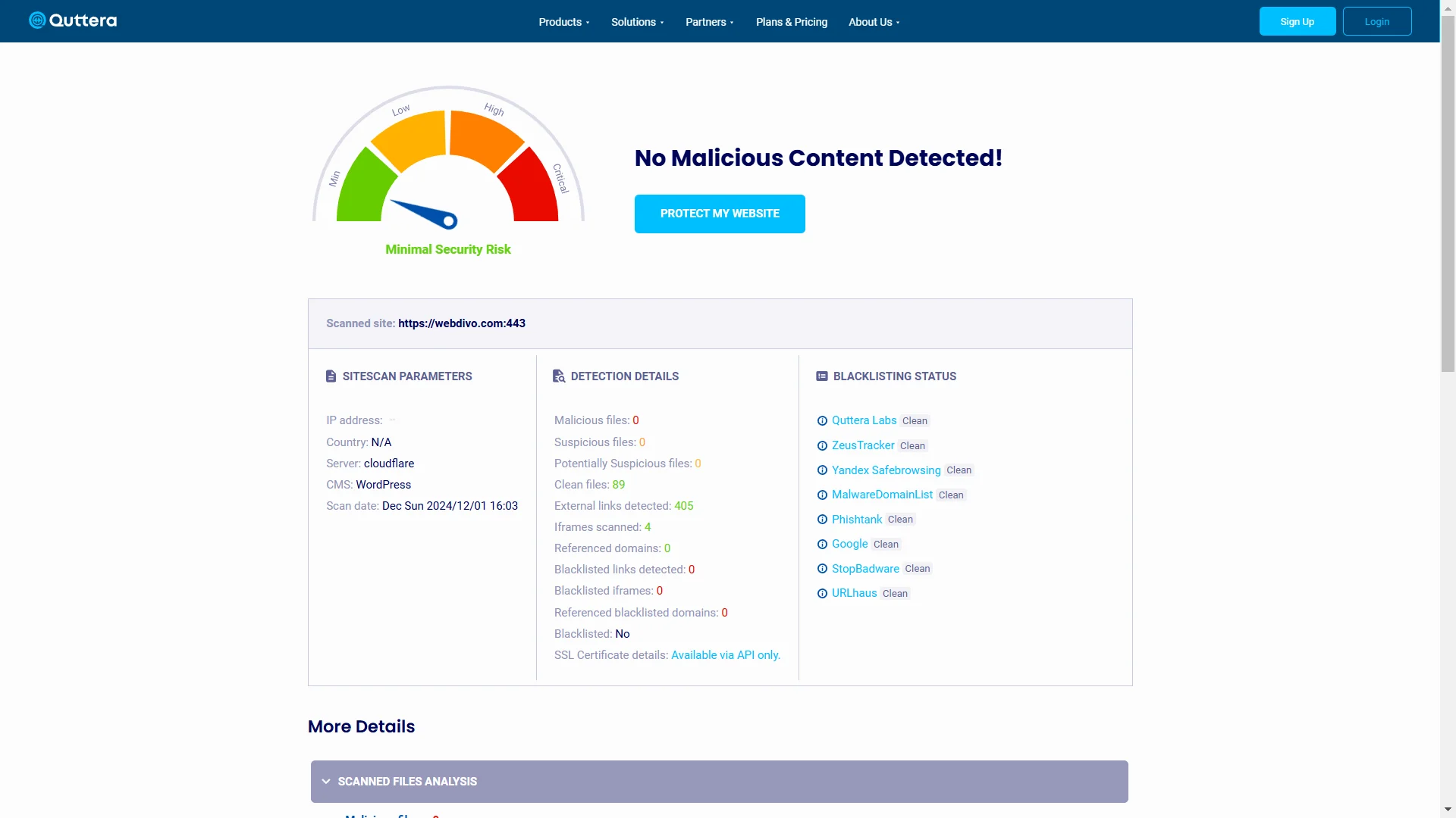 Quttera Webdivo Scan Result