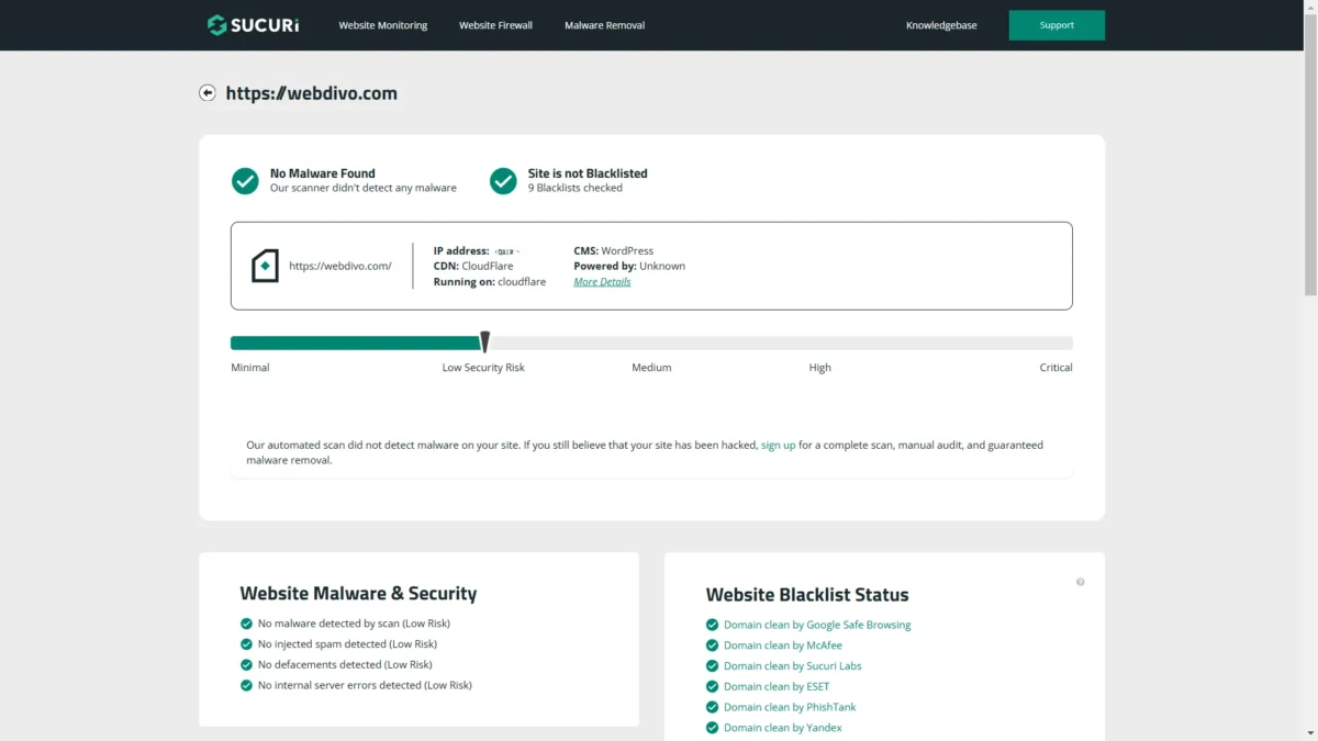 Sucuri Webdivo Scan Result
