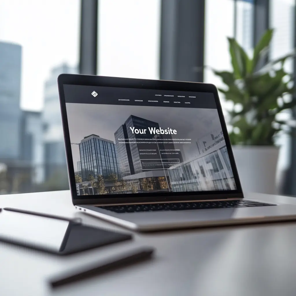 Corporate website homepage displayed on a modern laptop