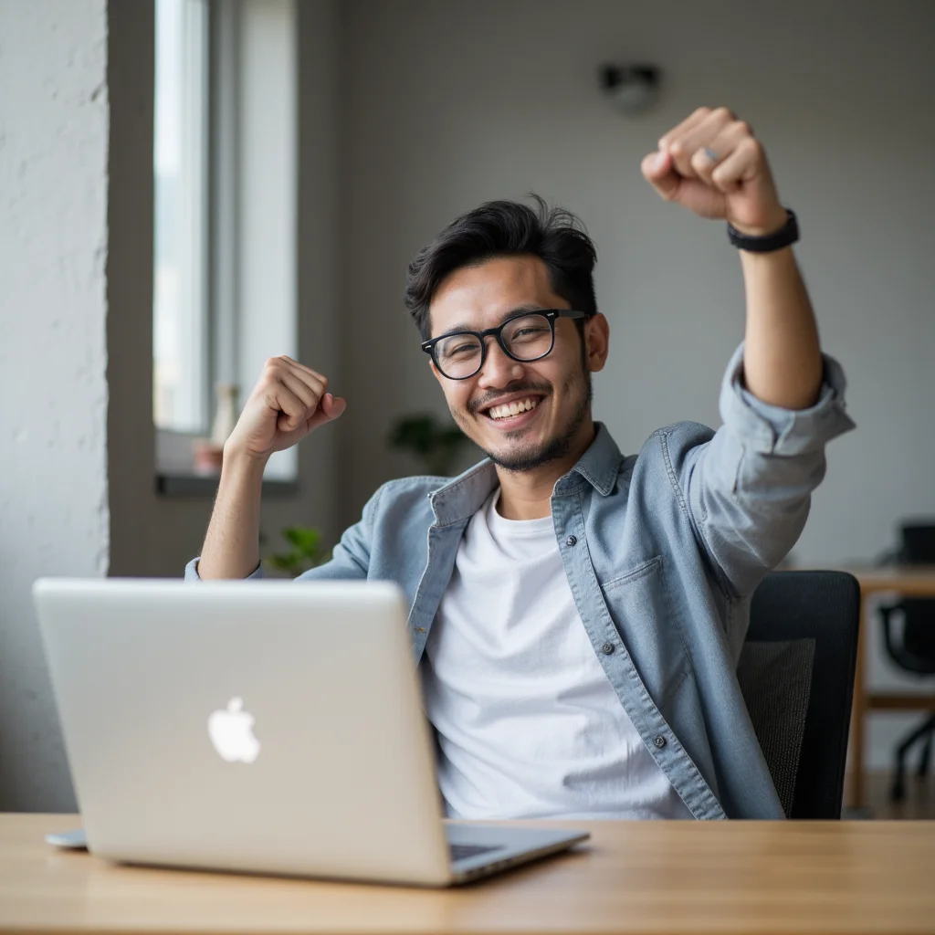 Seo service happy client success laptop