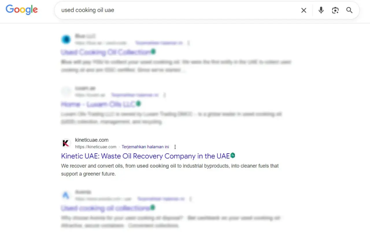Kinetic uae google serp result